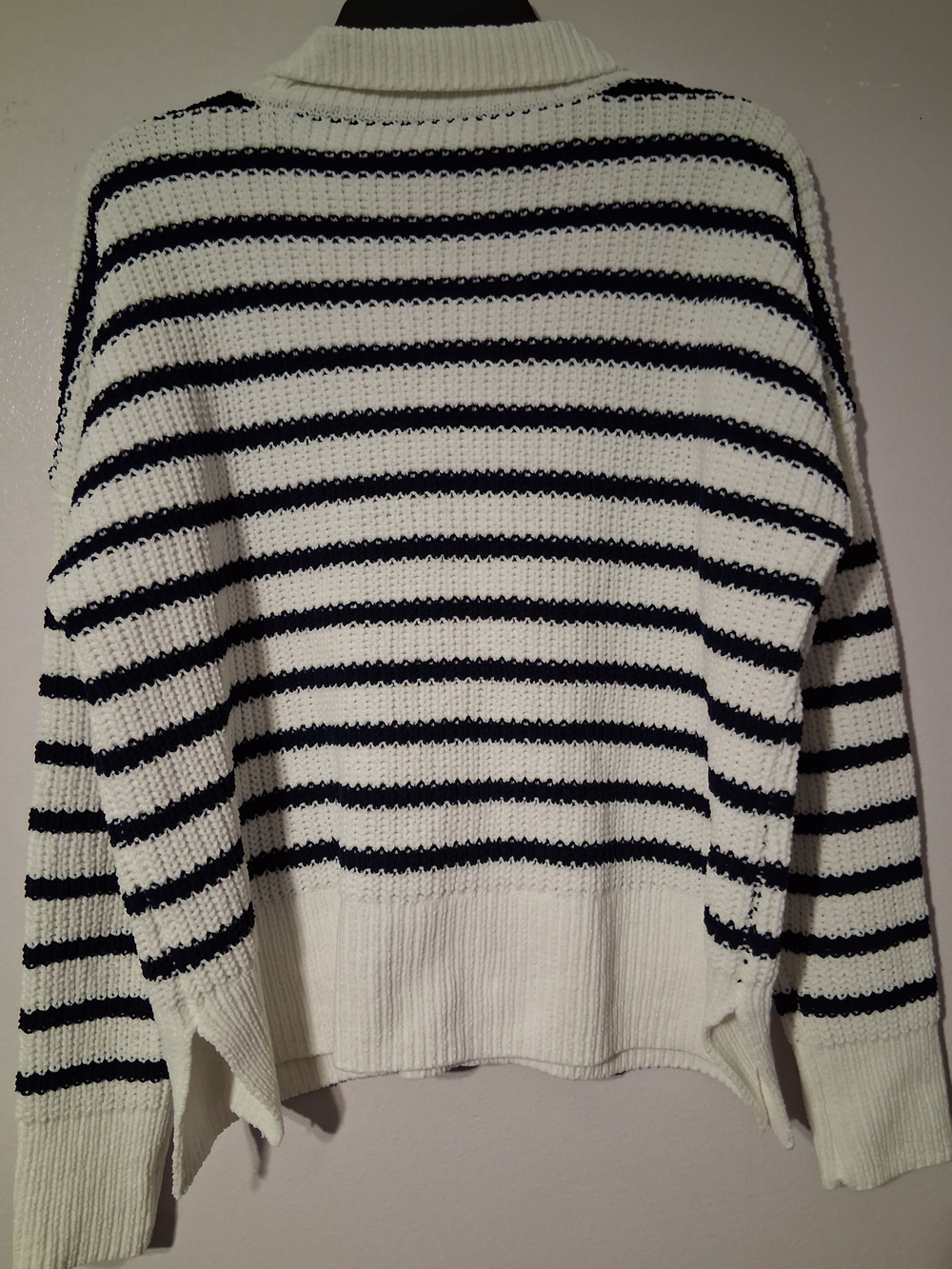 crown & ivy Black and White Striped Crewneck Sweater